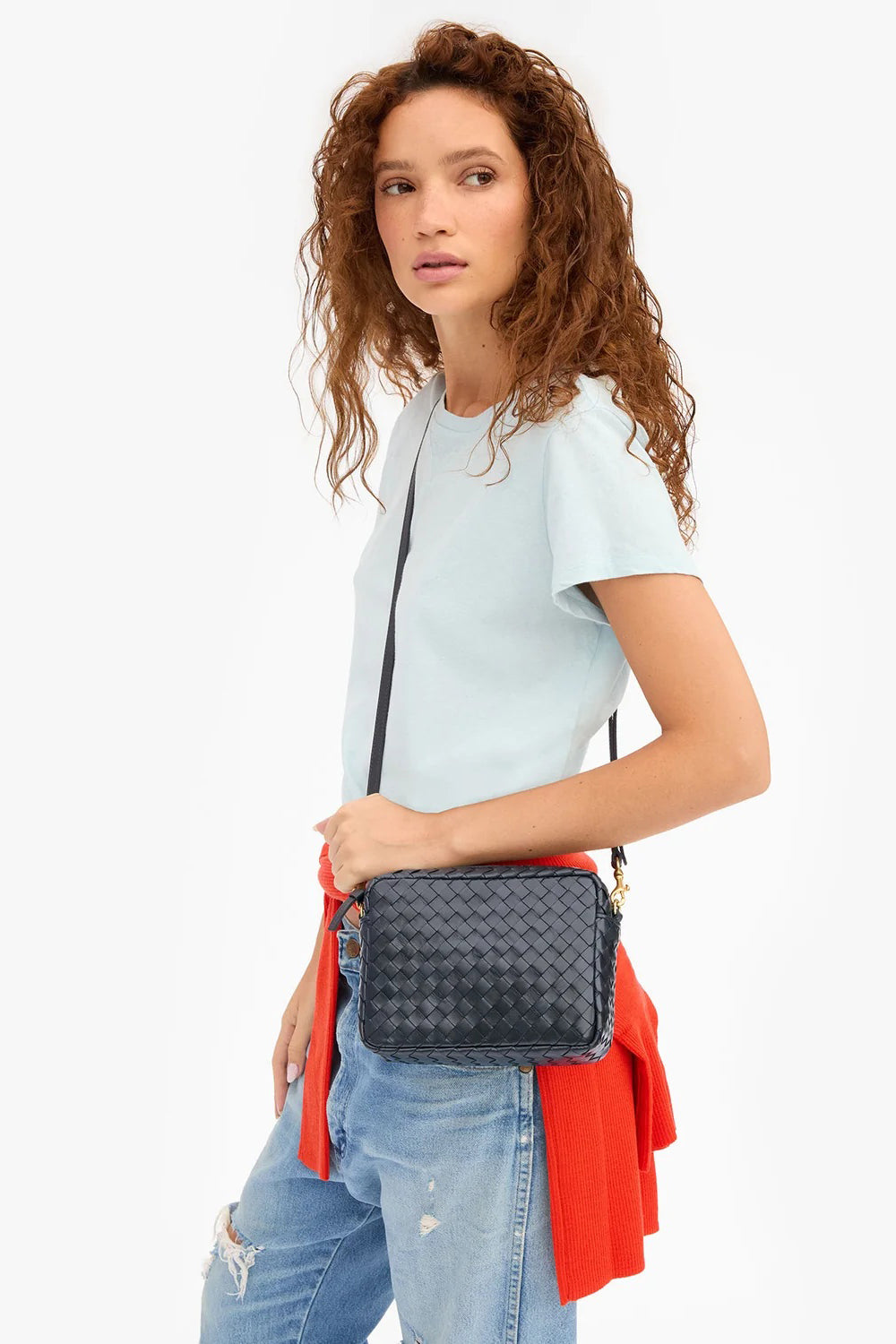 clare v. midi sac with pocket twilight navy woven