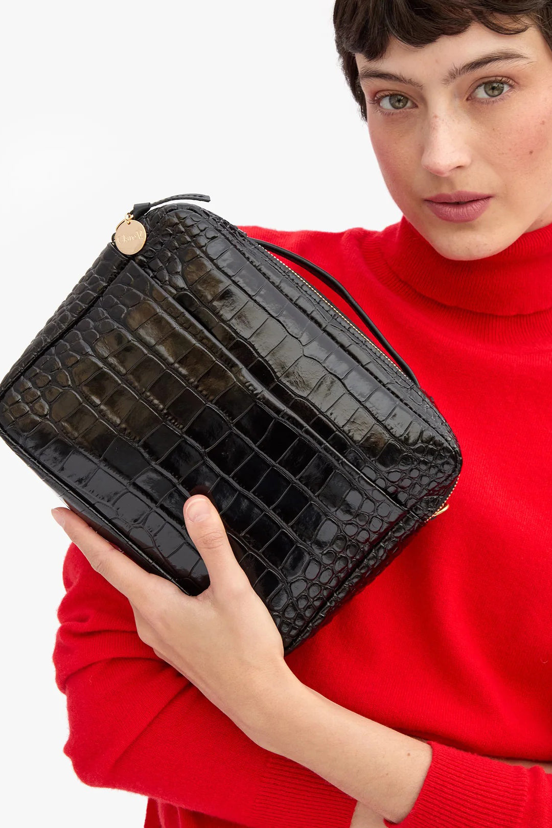 clare v. mirabel black croco embossed 