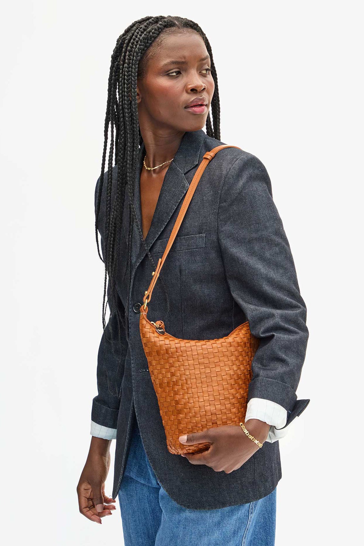 clare v. petite jeanne natural woven checker