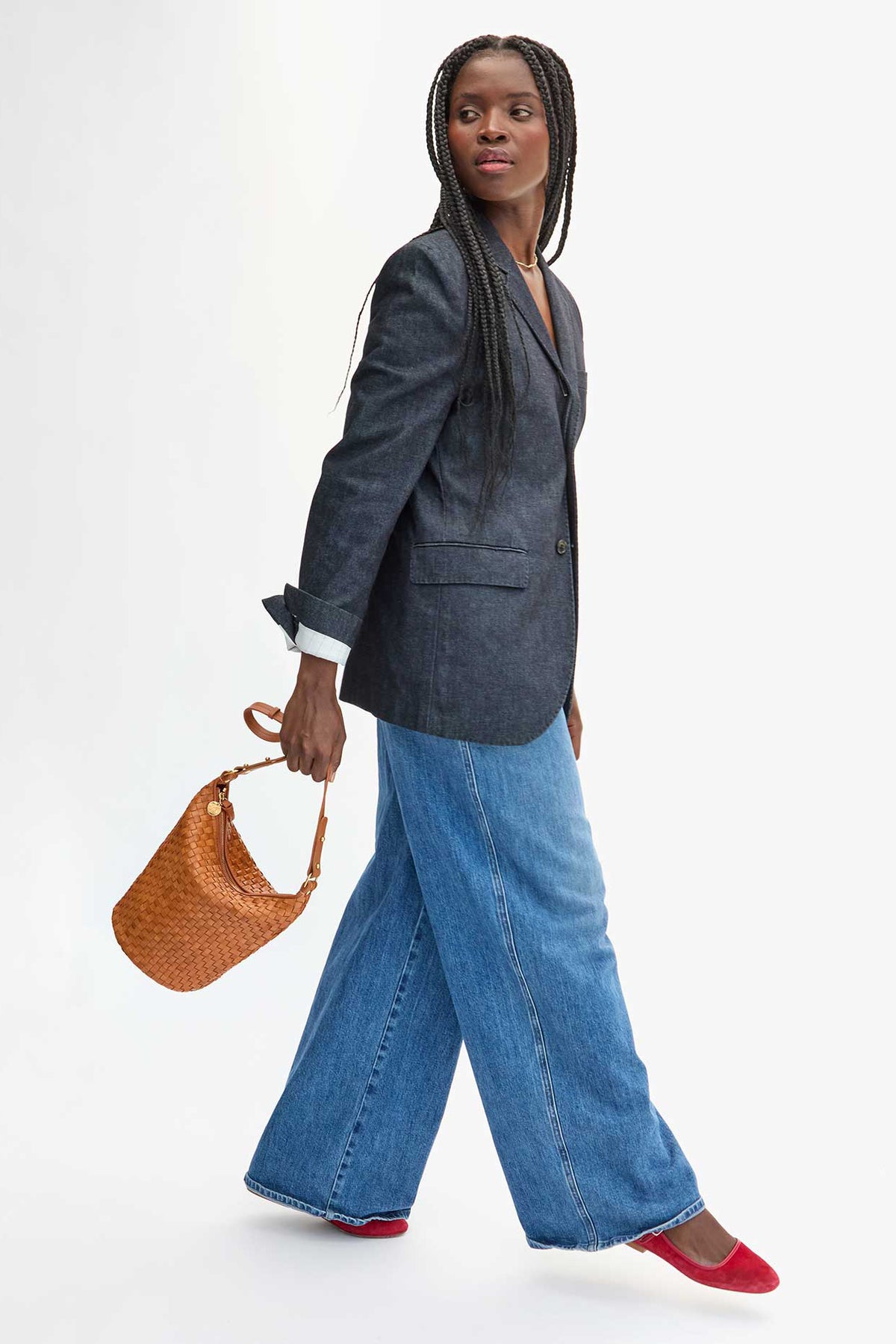 clare v. petite jeanne natural woven checker