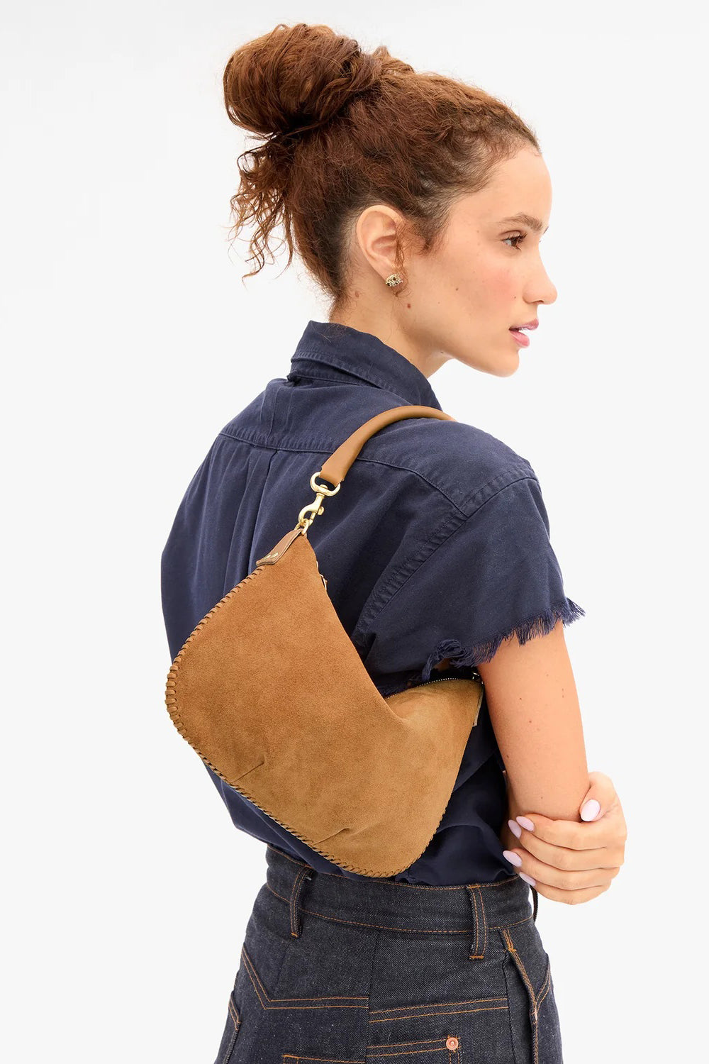clare v. petit moyen caramel suede with whipstitch 