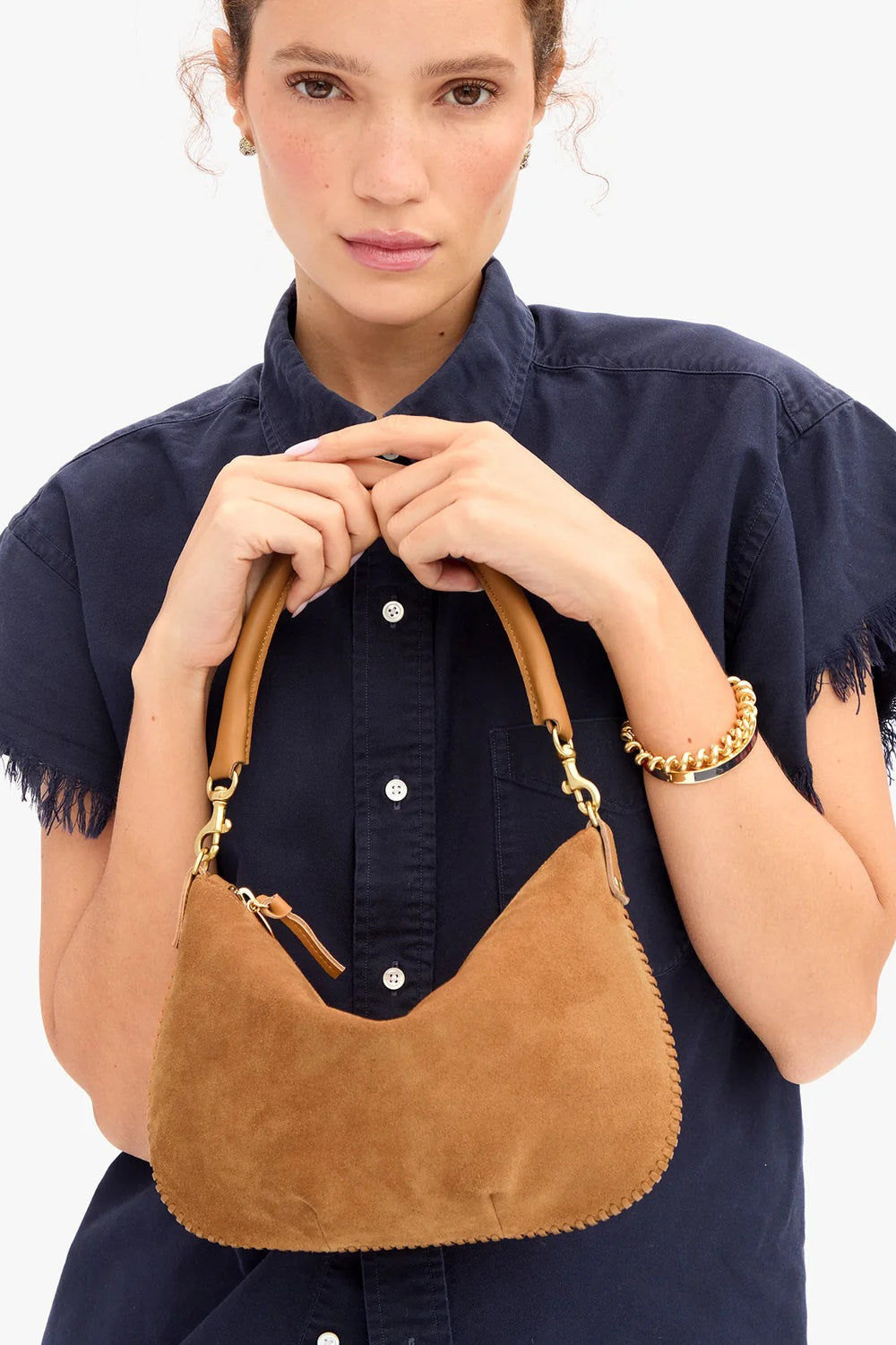 clare v. petit moyen caramel suede with whipstitch 