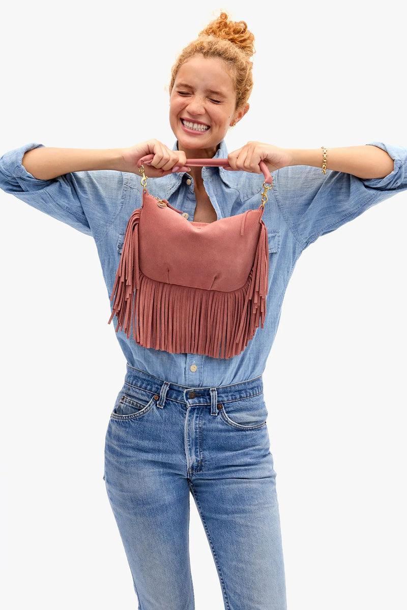 clare v. petit moyen rose clay suede with fringe