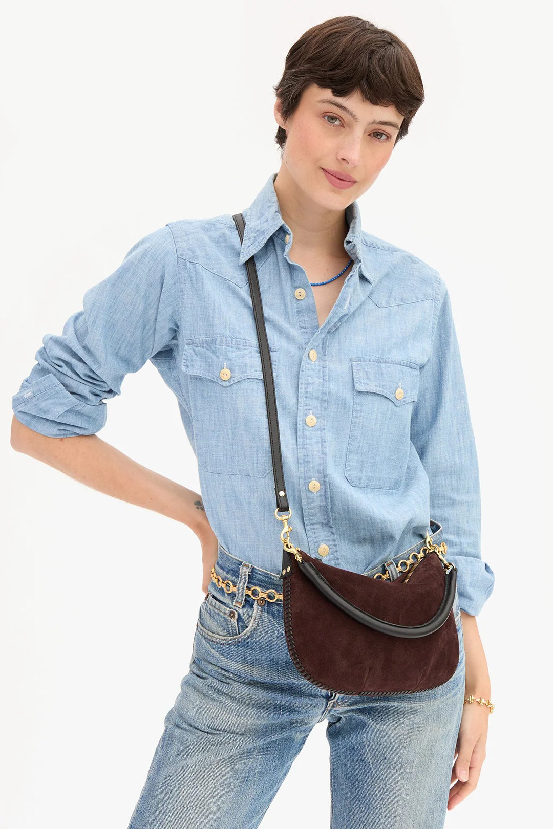 clare v. petit moyen truffle suede with whipstitch 