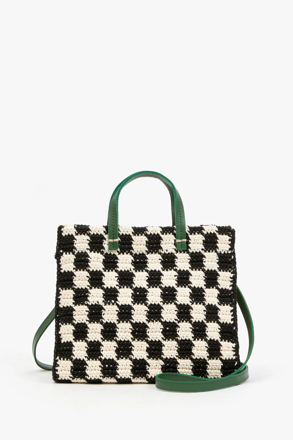 clare v. petit summer simple tote black cream crochet checker