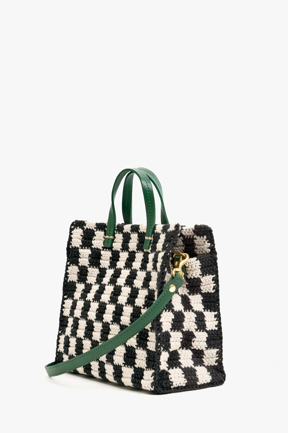clare v. petit summer simple tote black cream crochet checker