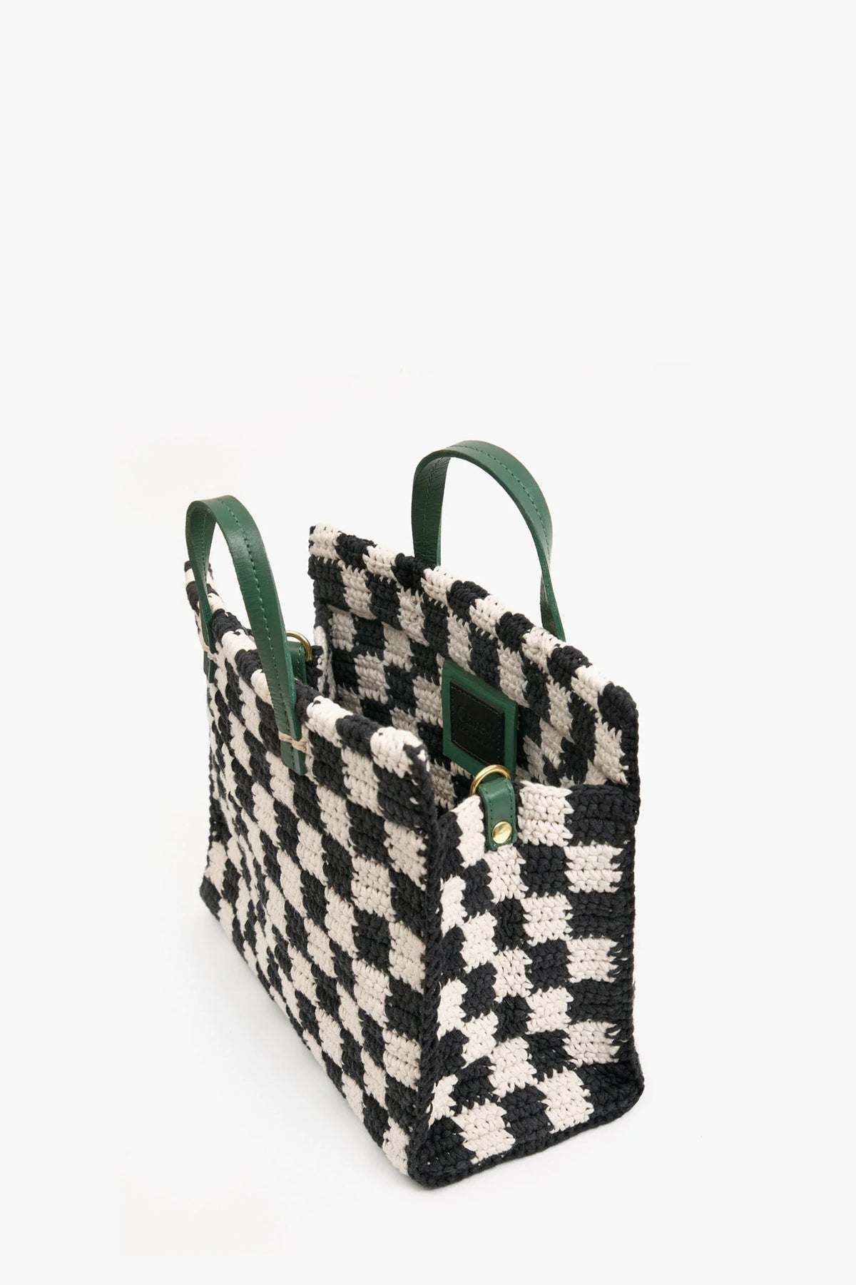 clare v. petit summer simple tote black cream crochet checker