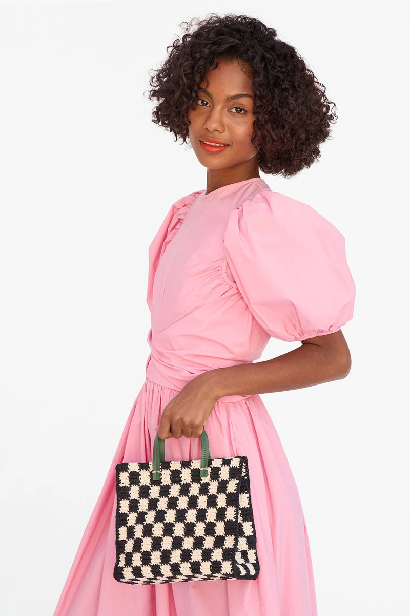 clare v. petit summer simple tote black cream checker