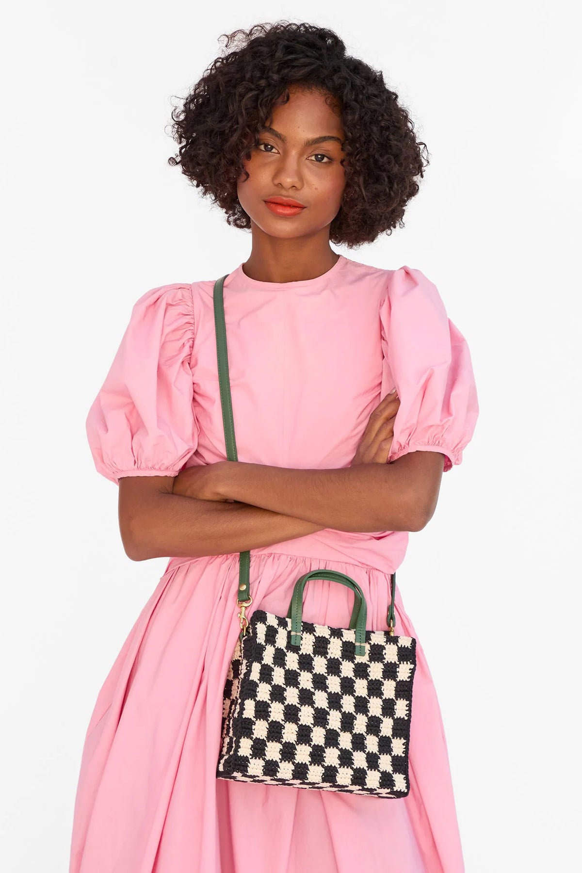clare v. petit summer simple tote black cream checker