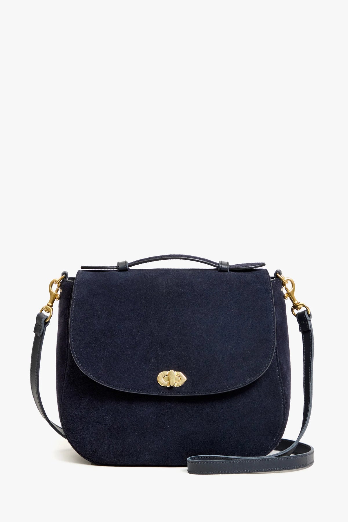 clare v. turnlock louis with top handle navy suede