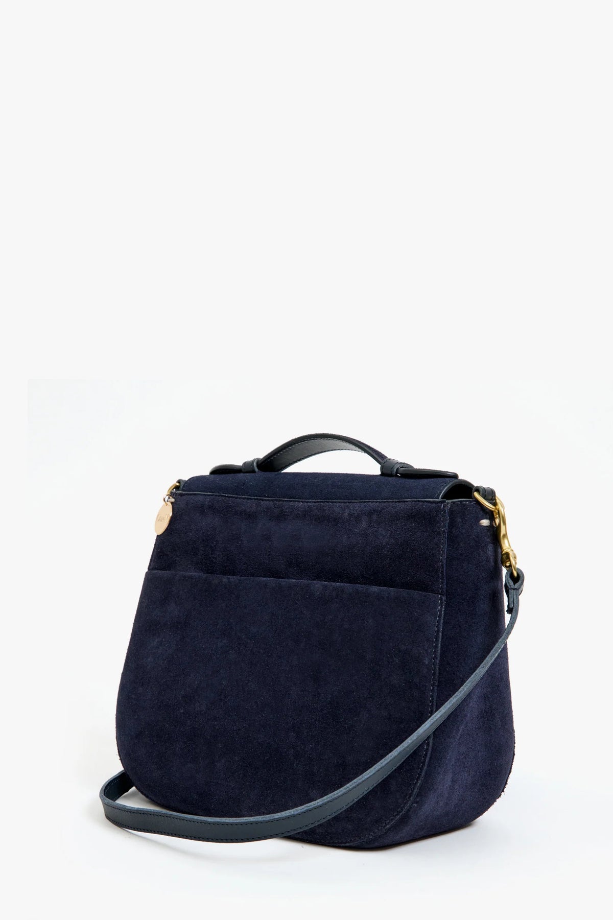 clare v. turnlock louis with top handle navy suede