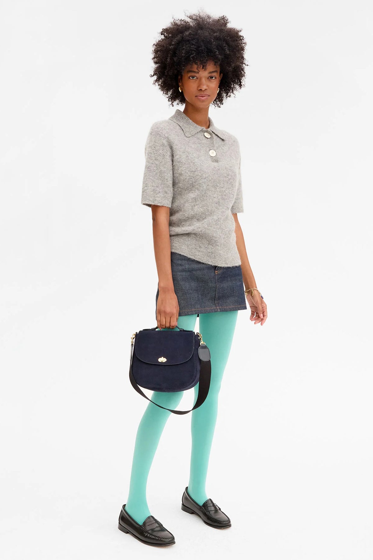 clare v. turnlock louis with top handle navy suede