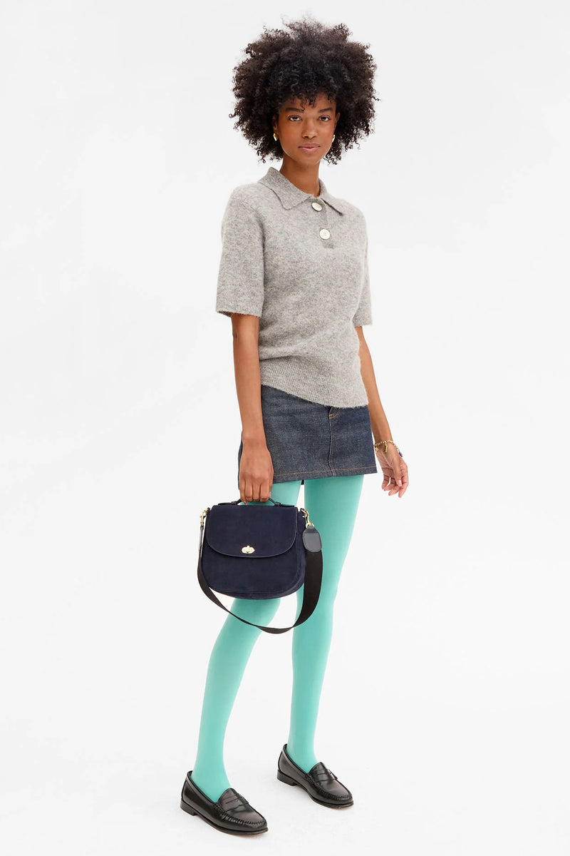 clare v. turnlock louis with top handle navy suede