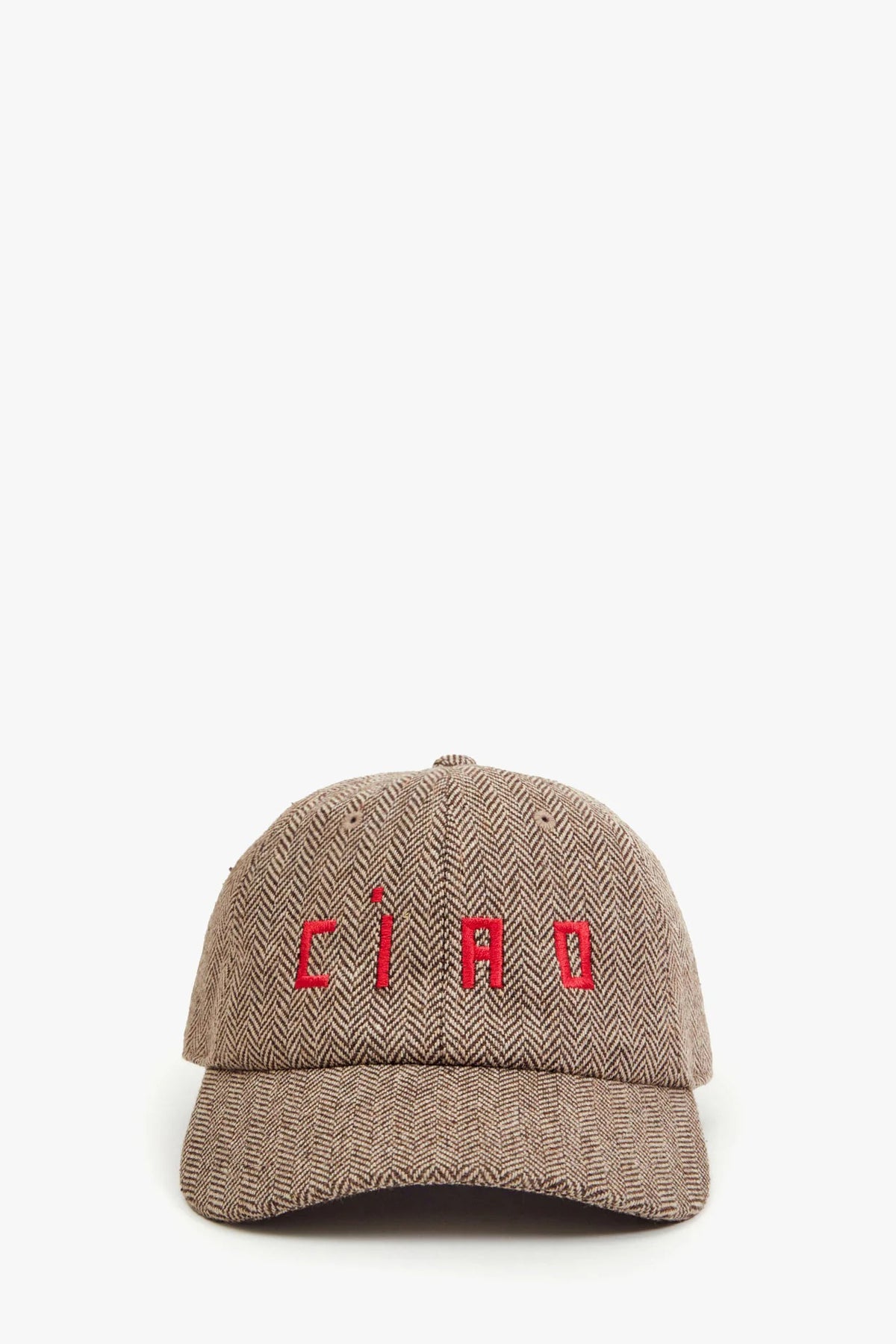 clare v. wool baseball hat taupe with red ciao