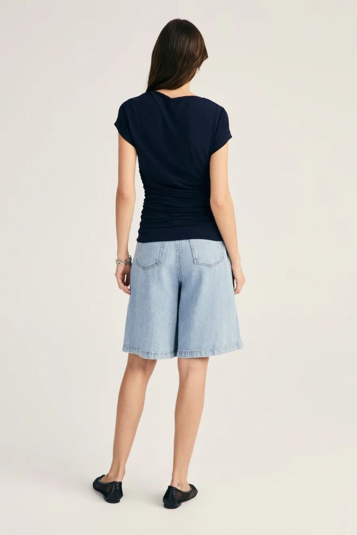 derek lam mima short sleeve ruched top night sky