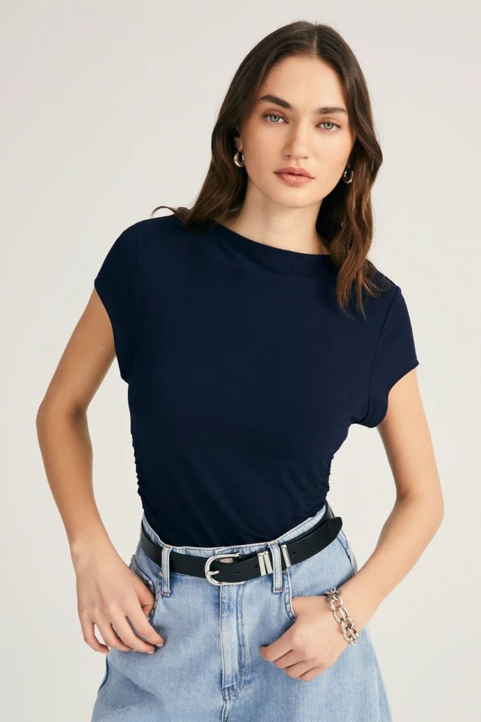 derek lam mima short sleeve ruched top night sky