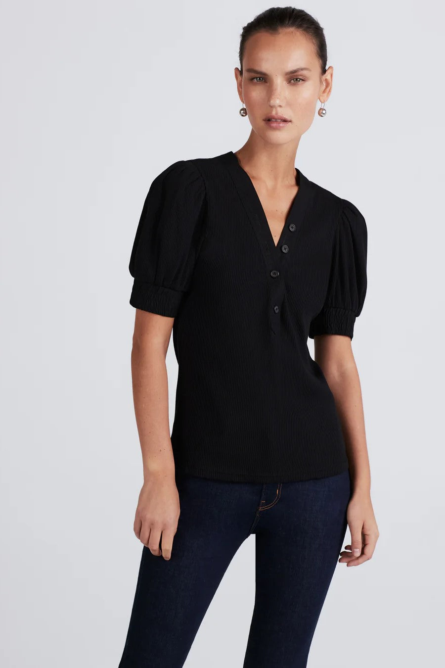 derek lam 10 crosby heather puff sleeve tee black 