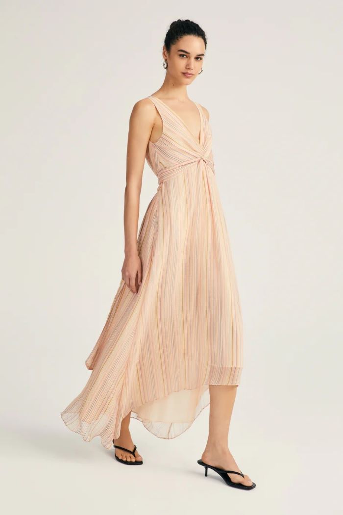 derek lam anna v-neck midi dress peach multi 