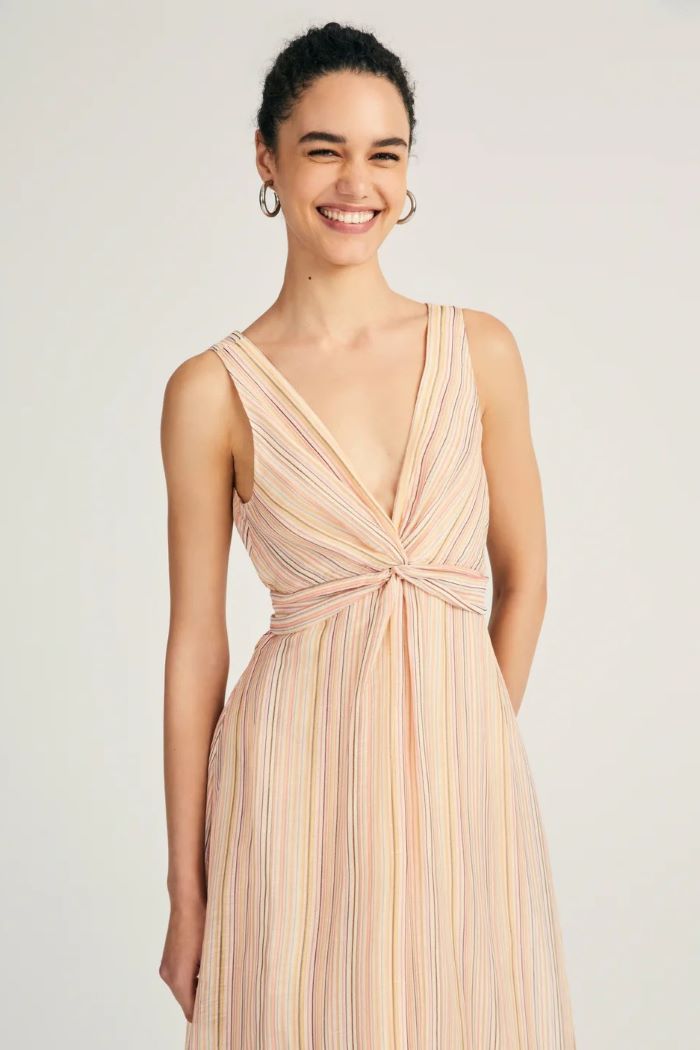 derek lam anna v-neck midi dress peach multi 