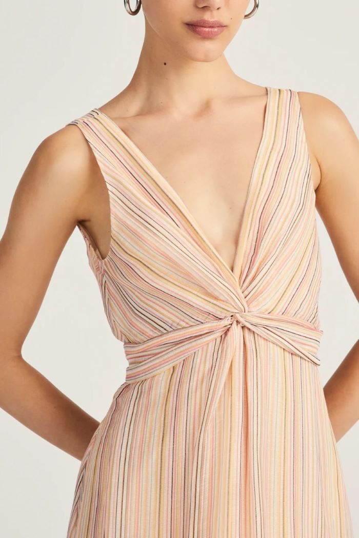 derek lam anna v-neck midi dress peach multi 