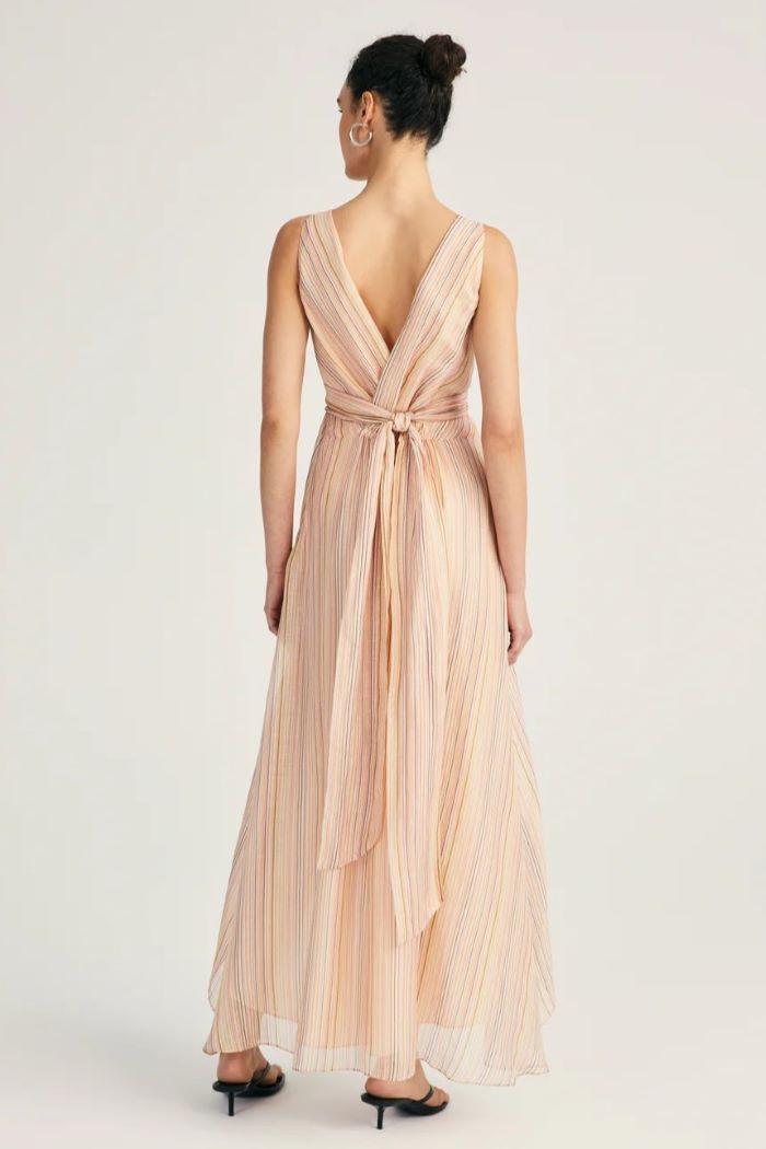 derek lam anna v-neck midi dress peach multi 