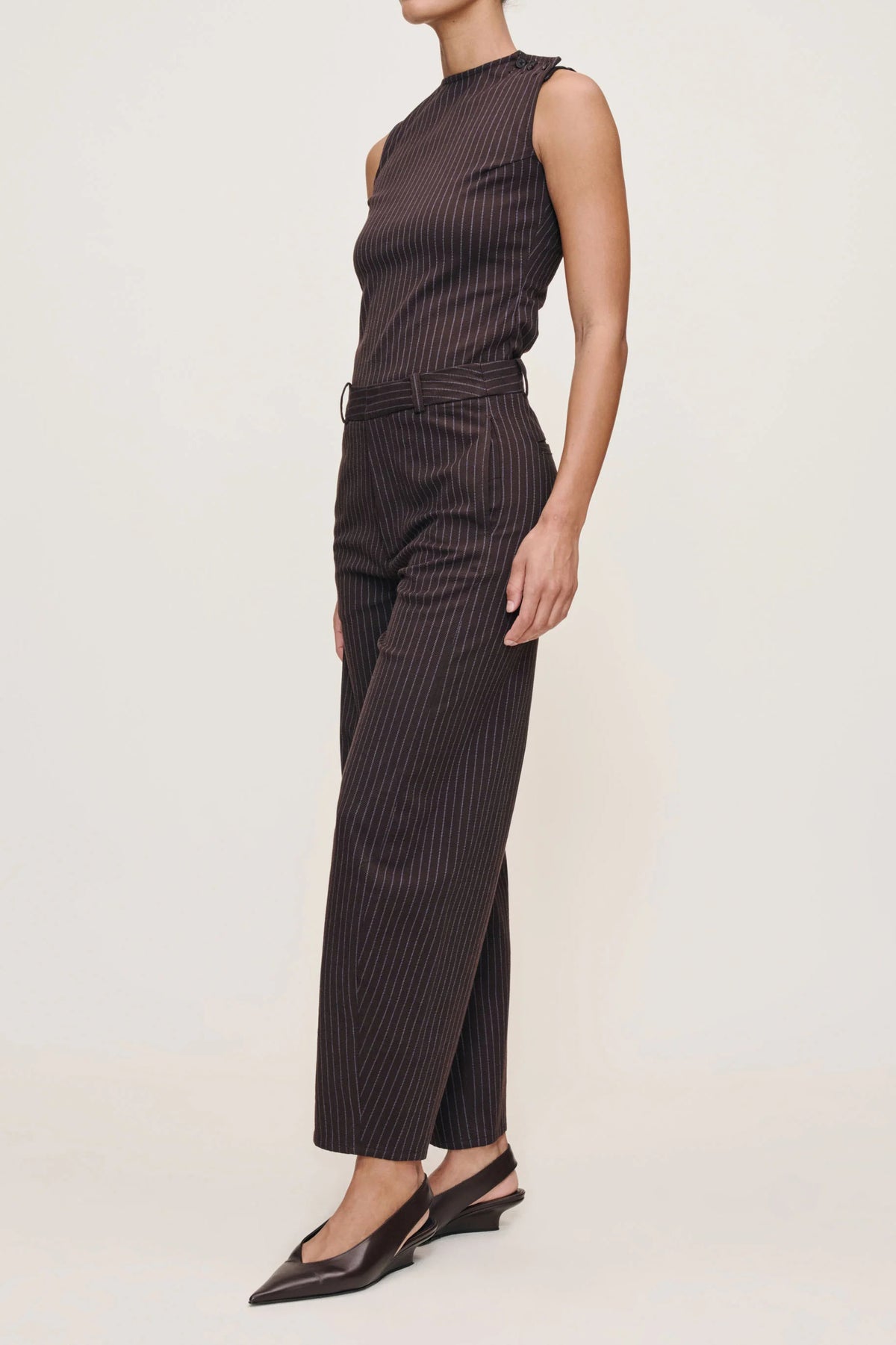 dl1961 tailored top brown blue stripe