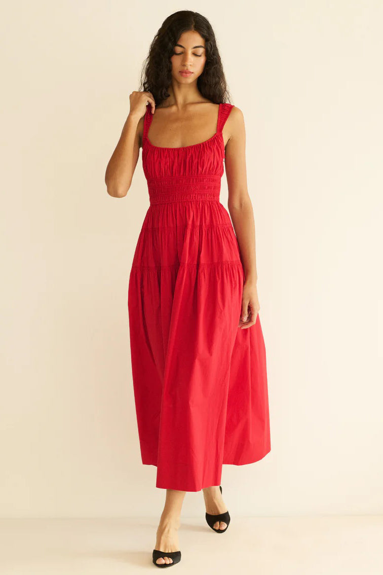 doen clover dress deep tomato