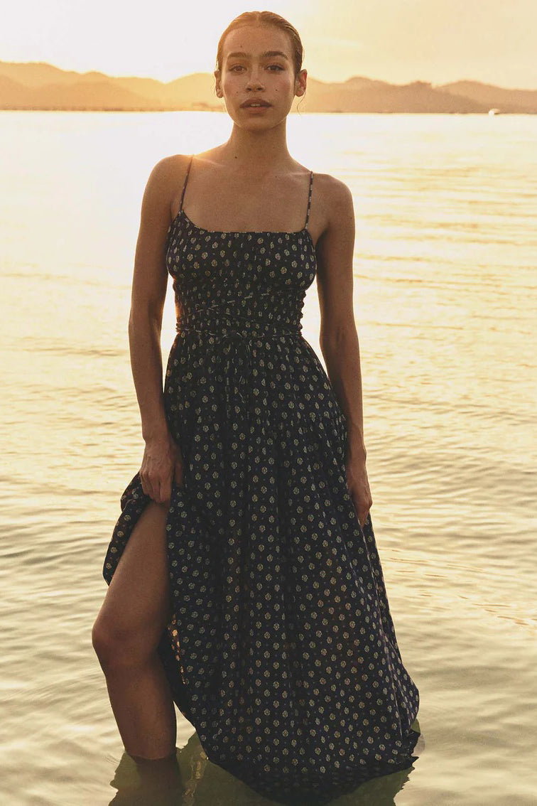 doen safia dress navy cadiz foulard
