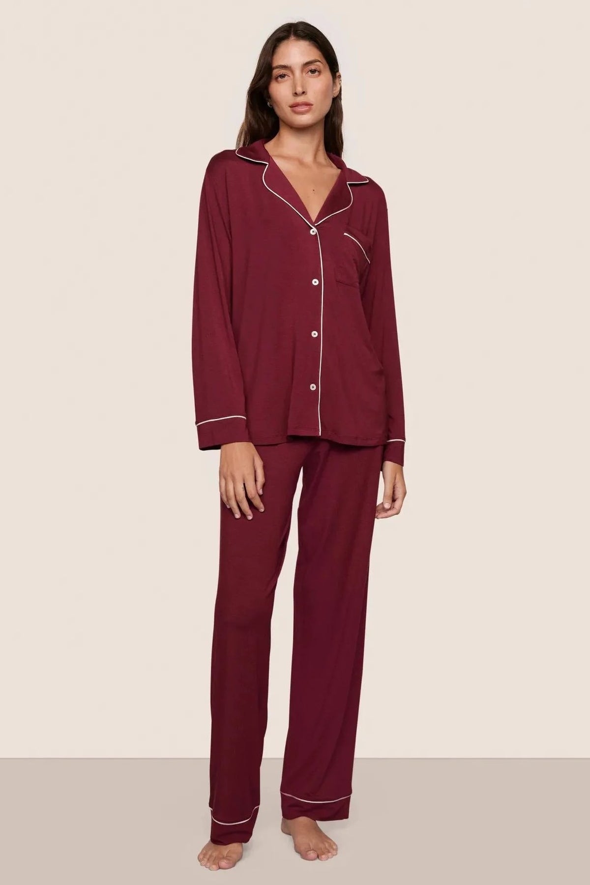 eberjey gisele long pj set bordeaux ivory