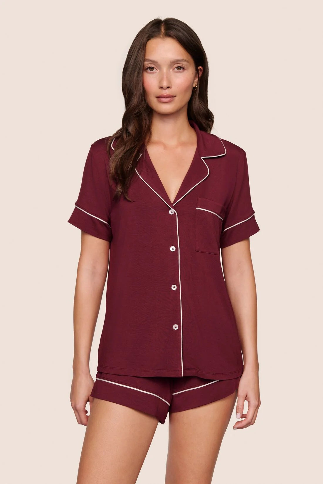 eberjey gisele relaxed short pj set bordeaux ivory