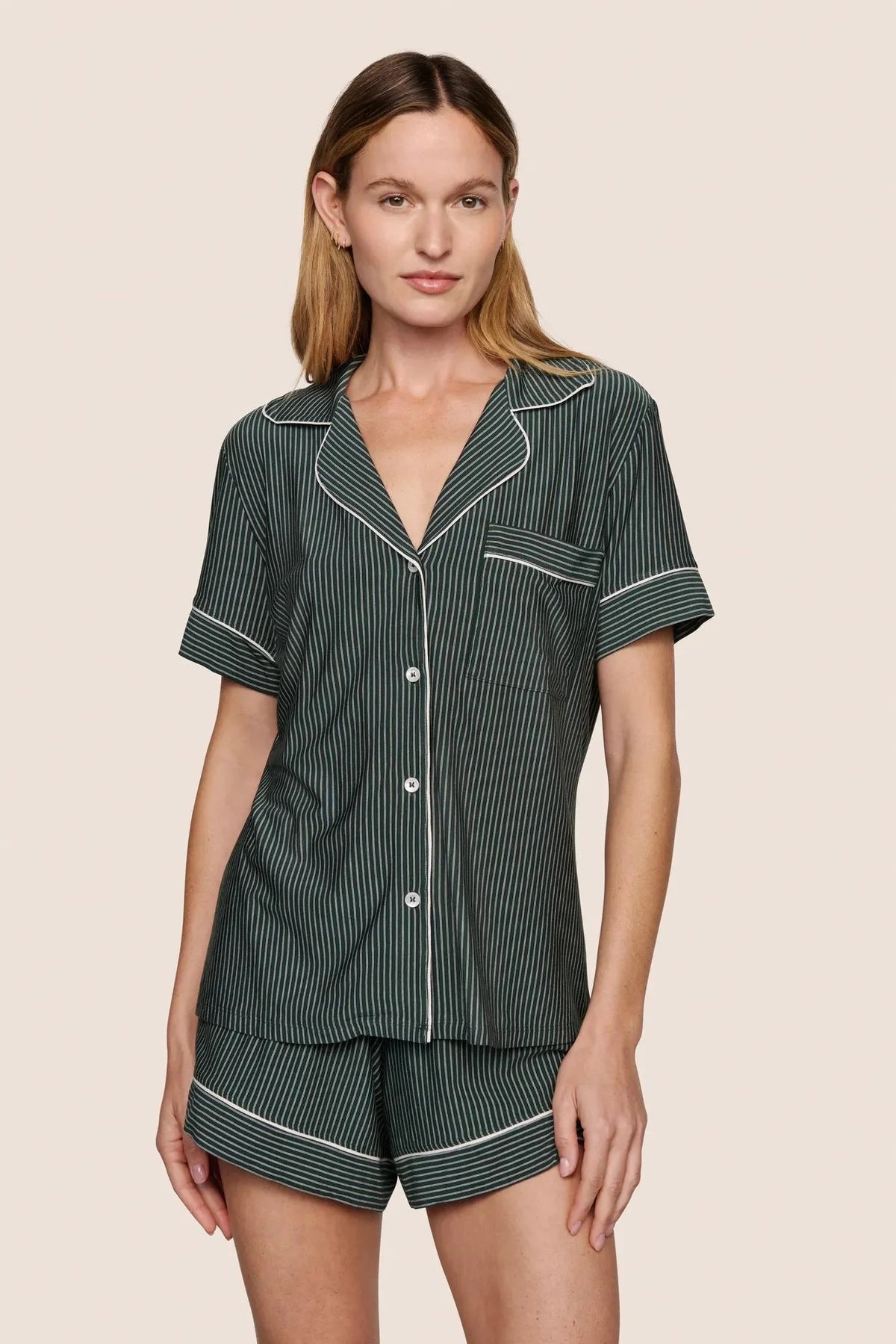 eberjey gisele relaxed short pj set duo stripe pine ivory