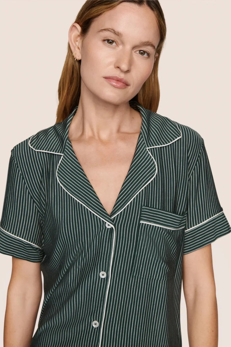 eberjey gisele relaxed short pj set duo stripe pine ivory