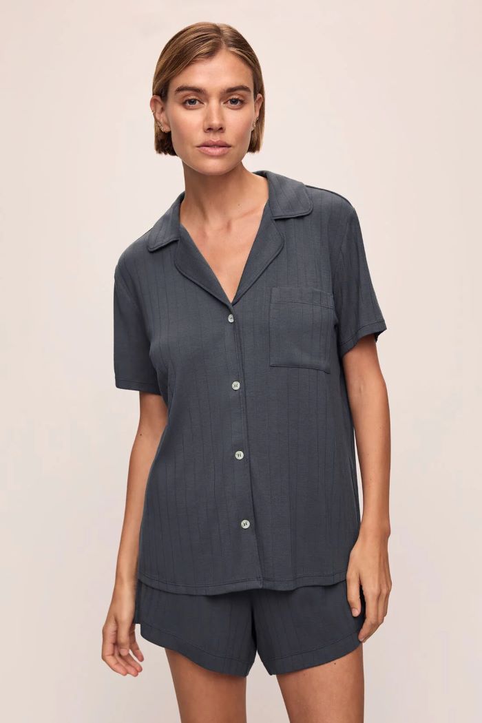 eberjey gisele rib relaxed short pj set graphite 