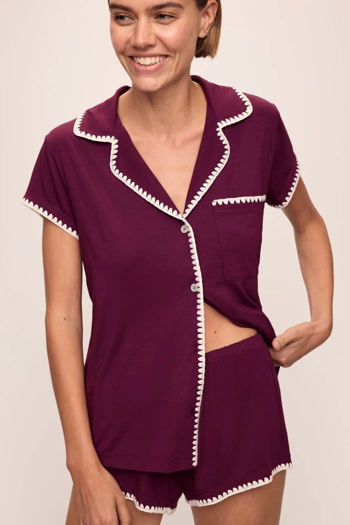 eberjey frida shortie short pj set plum/ivory