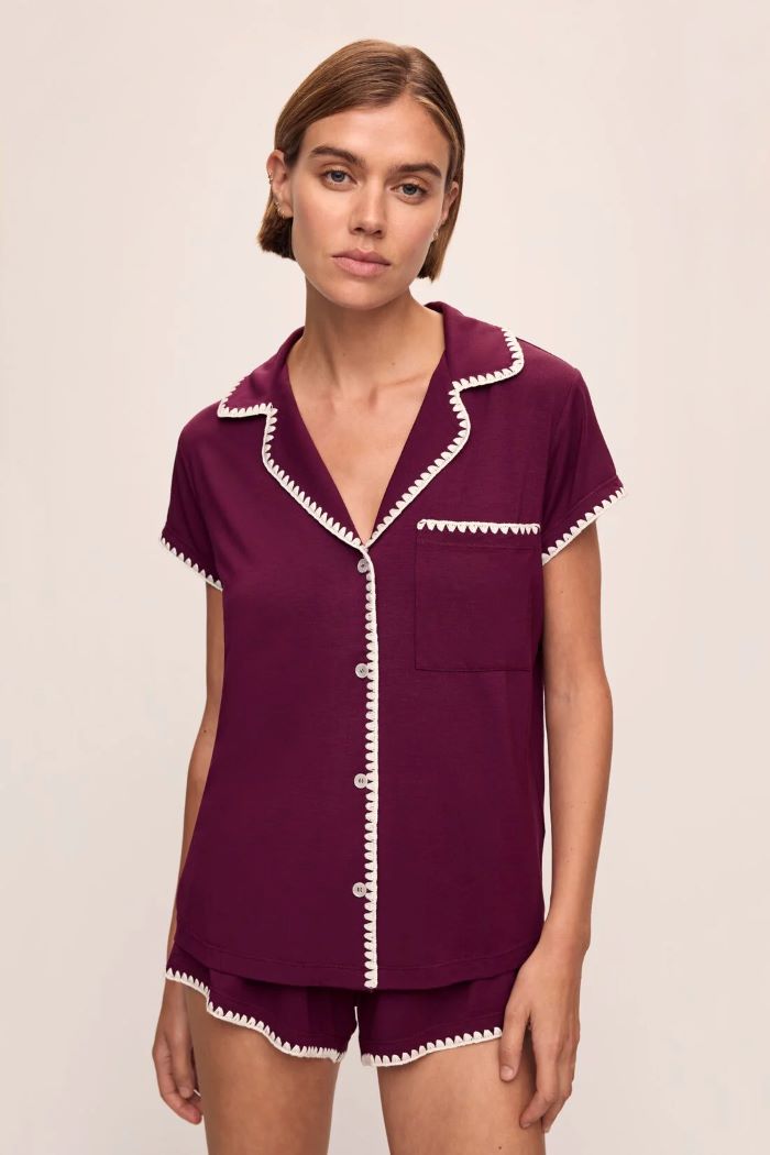 eberjey frida shortie short pj set plum/ivory