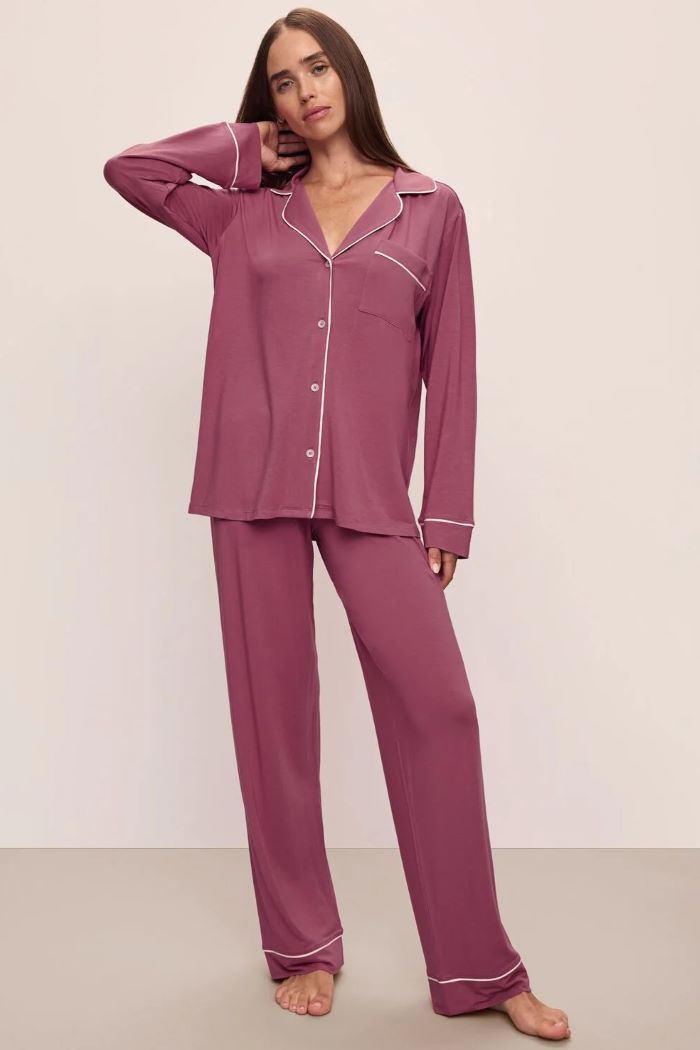 eberjey gisele long pj set raspberry/ivory