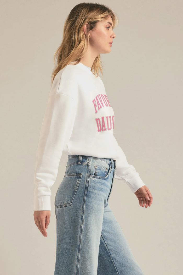 favorite daughter the collegiate sweatshirt white with neon pink 