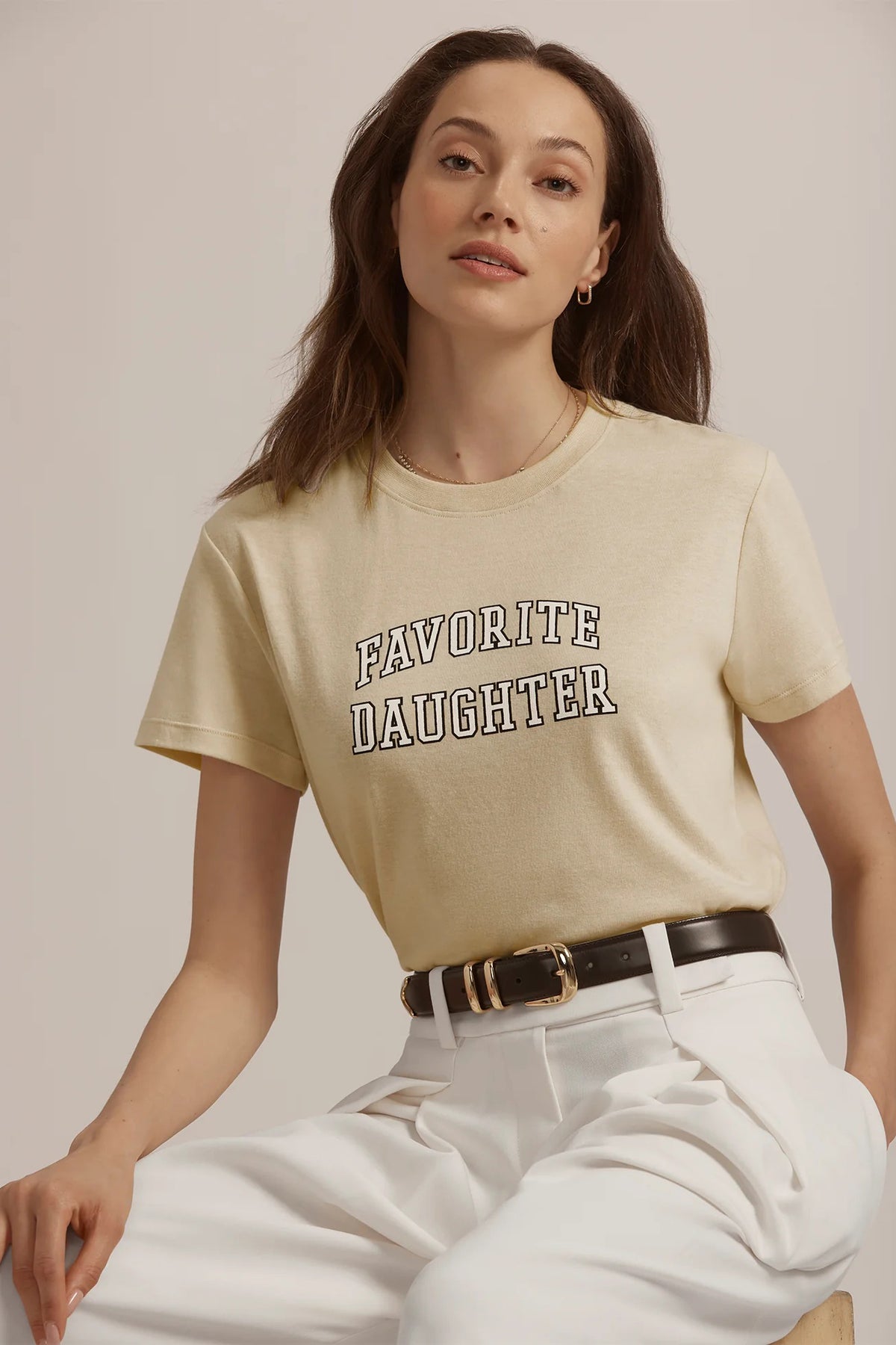 favorite daughter the cropped collegiate tee french oak snow white