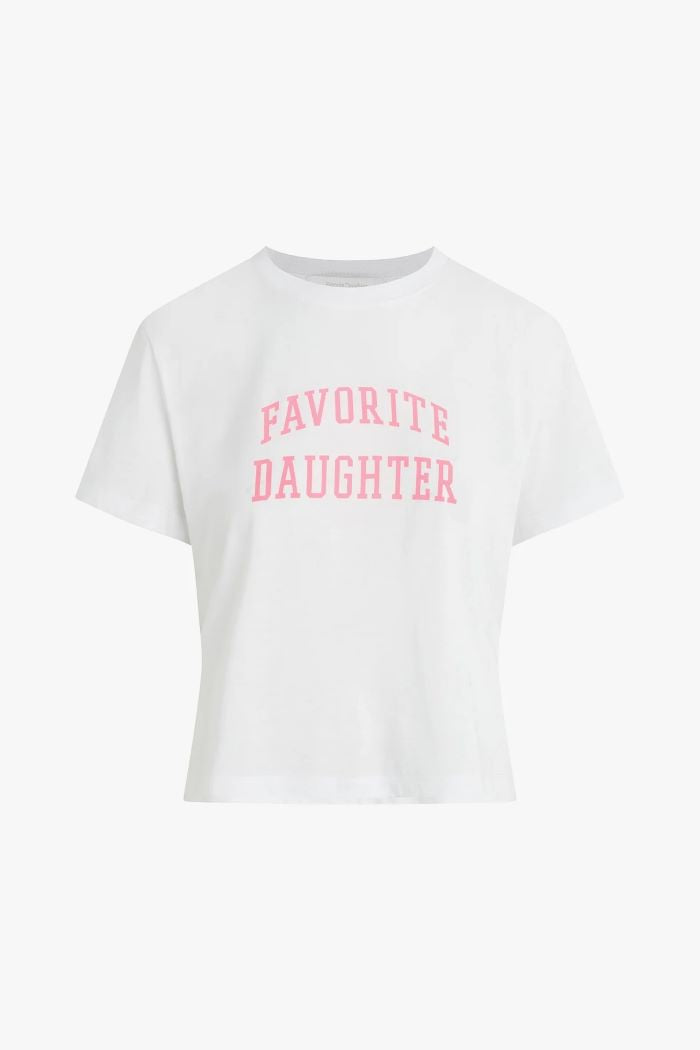 favorite daughter the cropped collegiate tee white/neon pink 