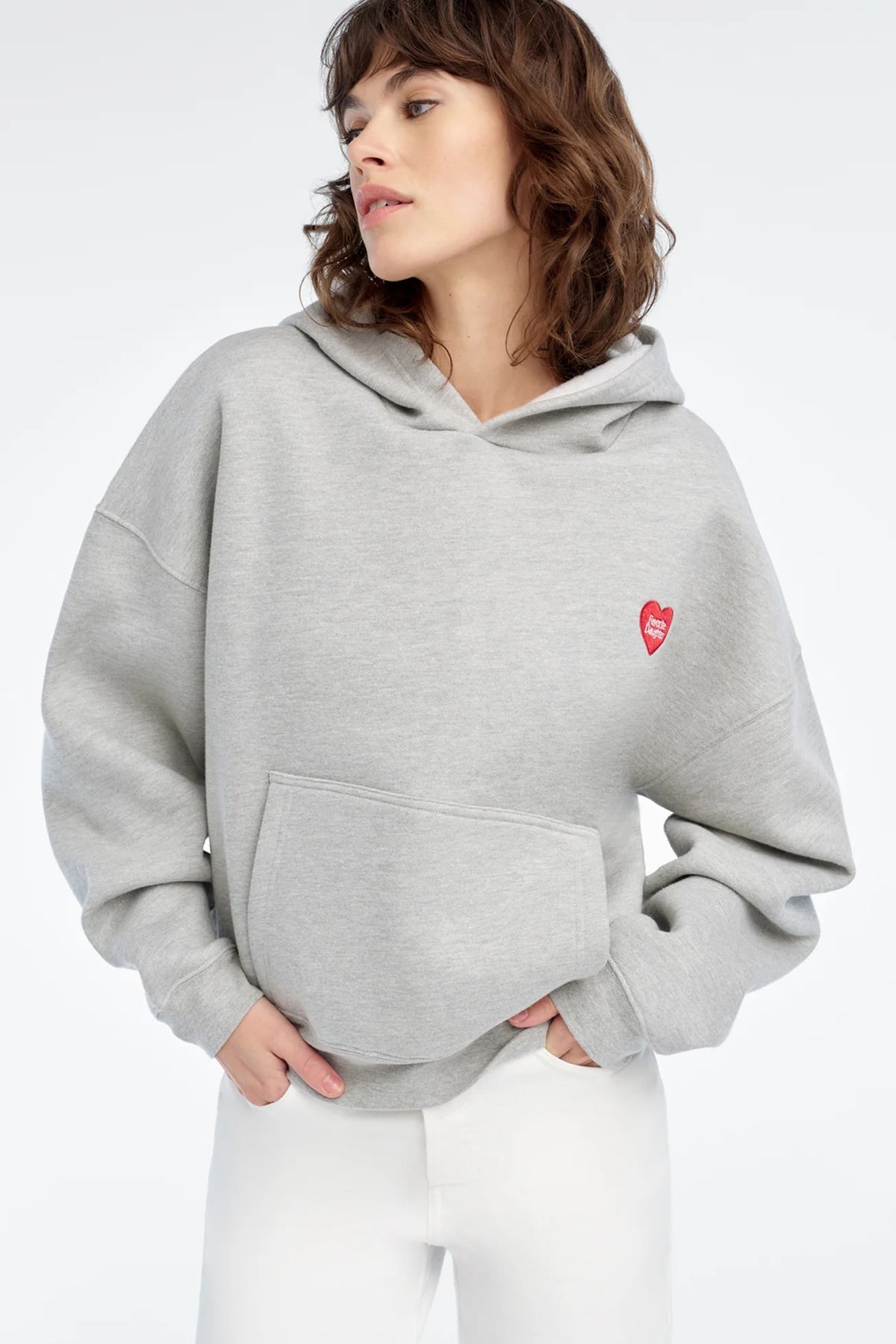 favorite daughter the heart embroidered hoodie heather grey