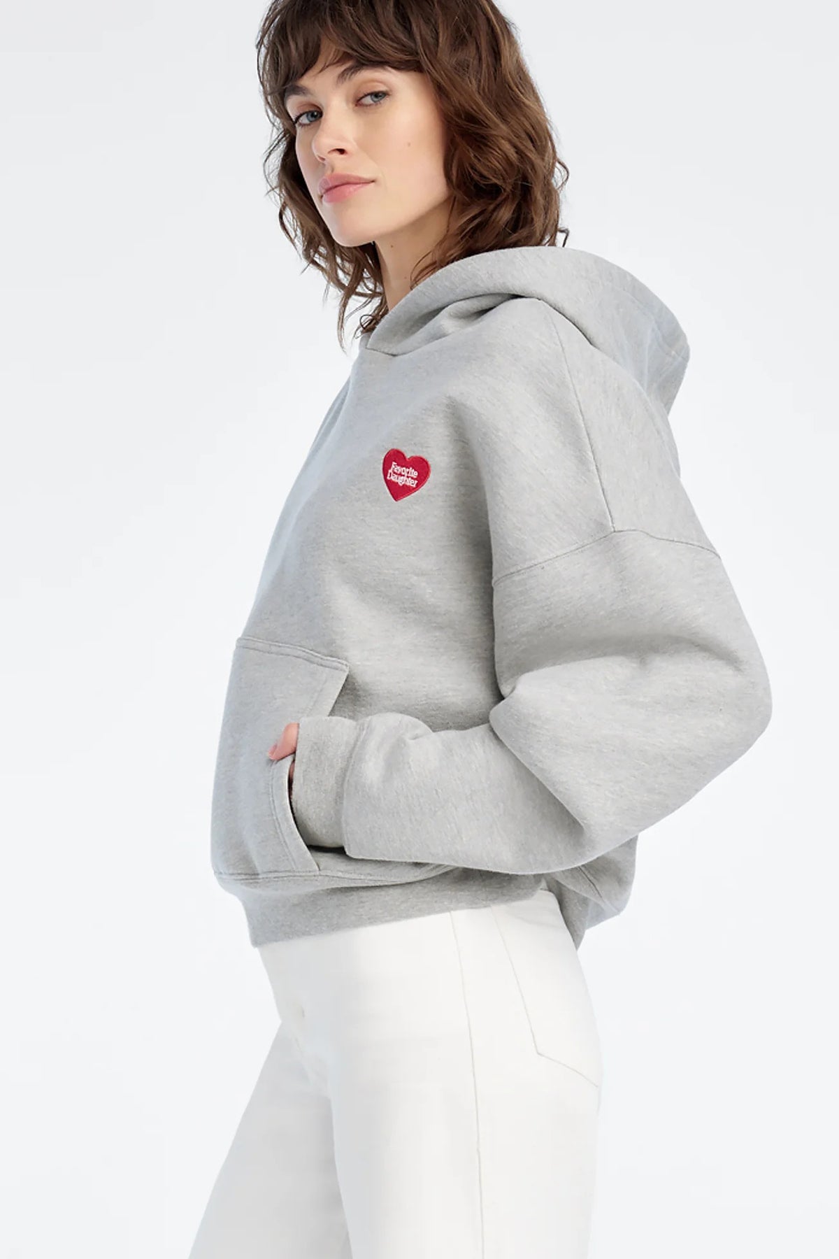 favorite daughter the heart embroidered hoodie heather grey