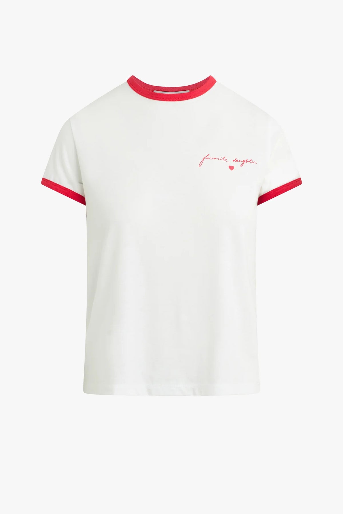 favorite daughter the signature chest logo ringer tee white rouge red