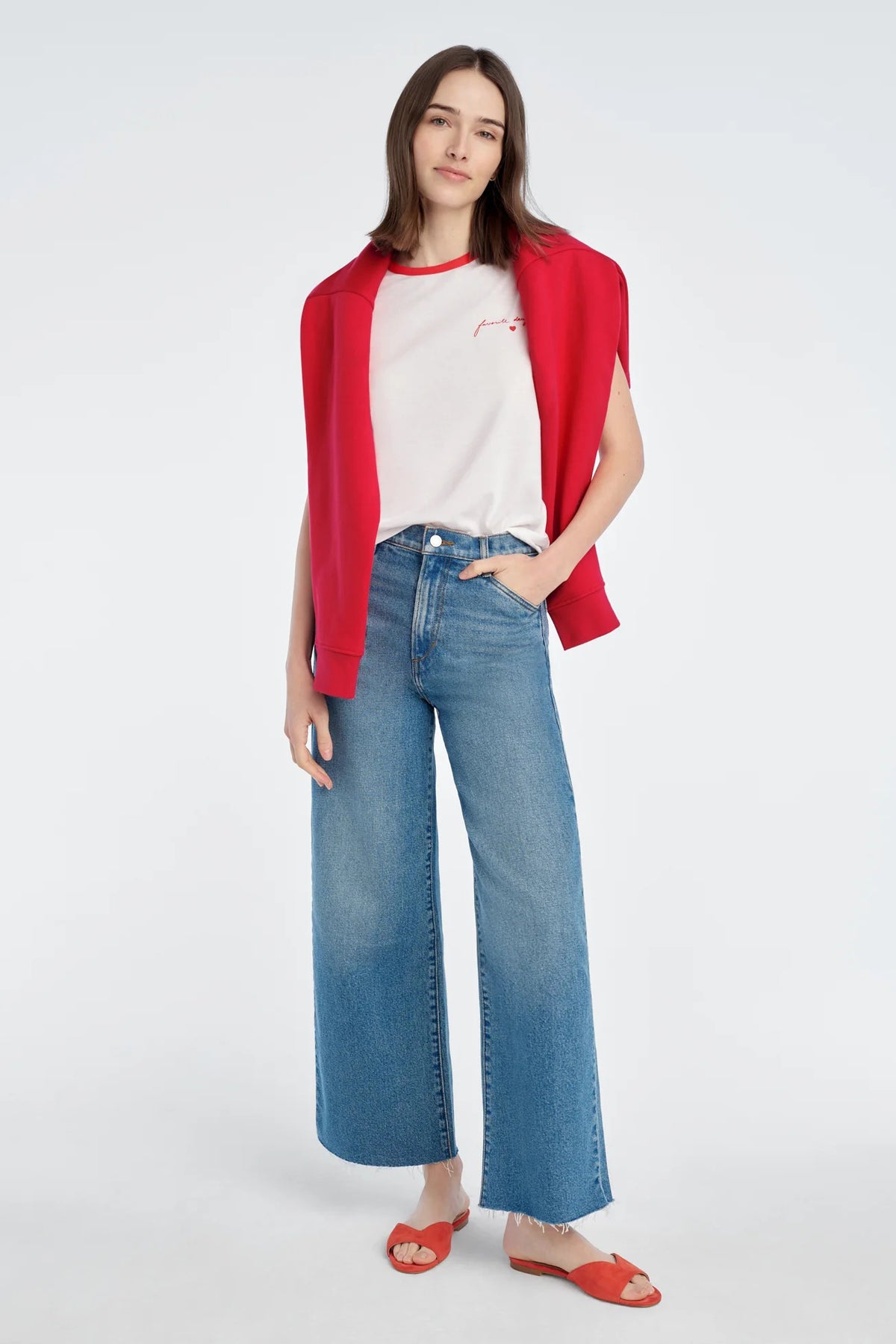 favorite daughter the signature chest logo ringer tee white rouge red