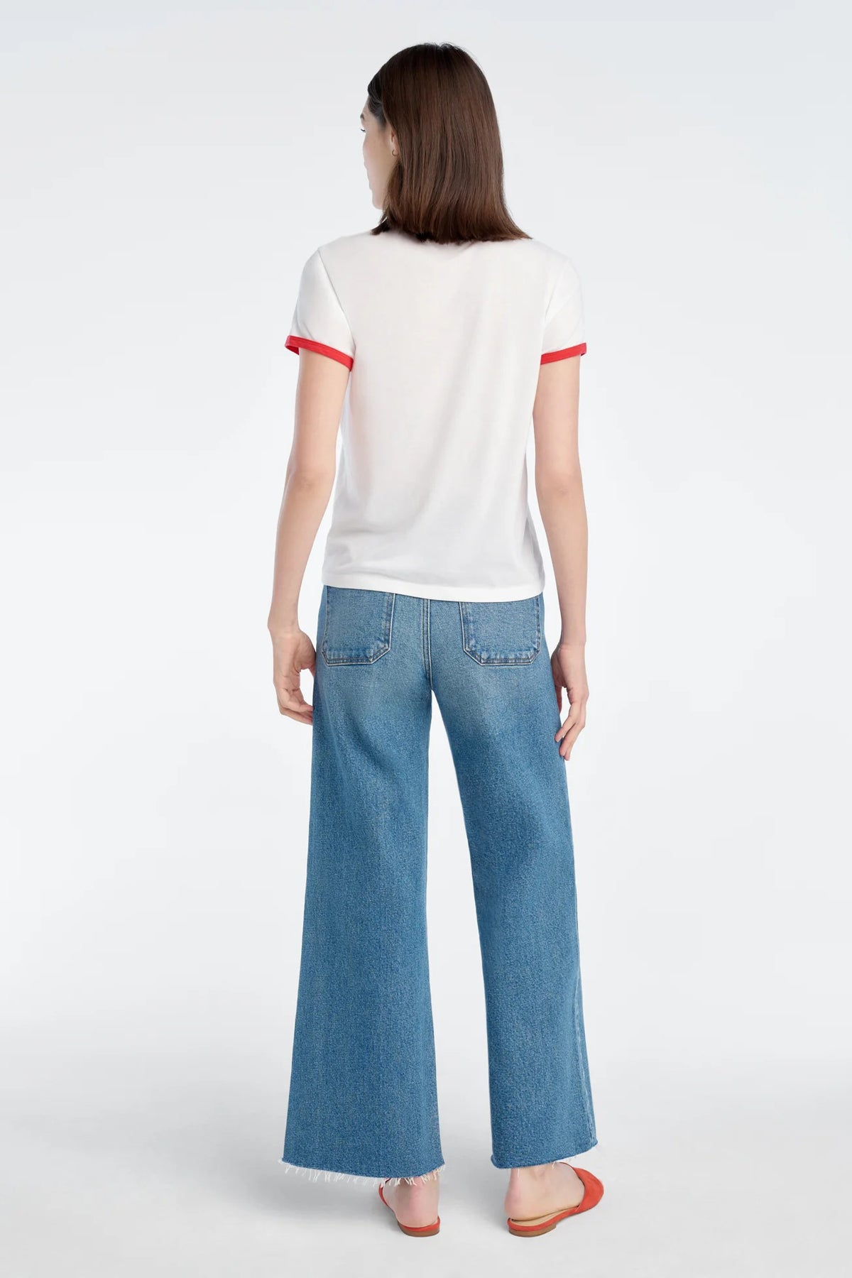 favorite daughter the signature chest logo ringer tee white rouge red