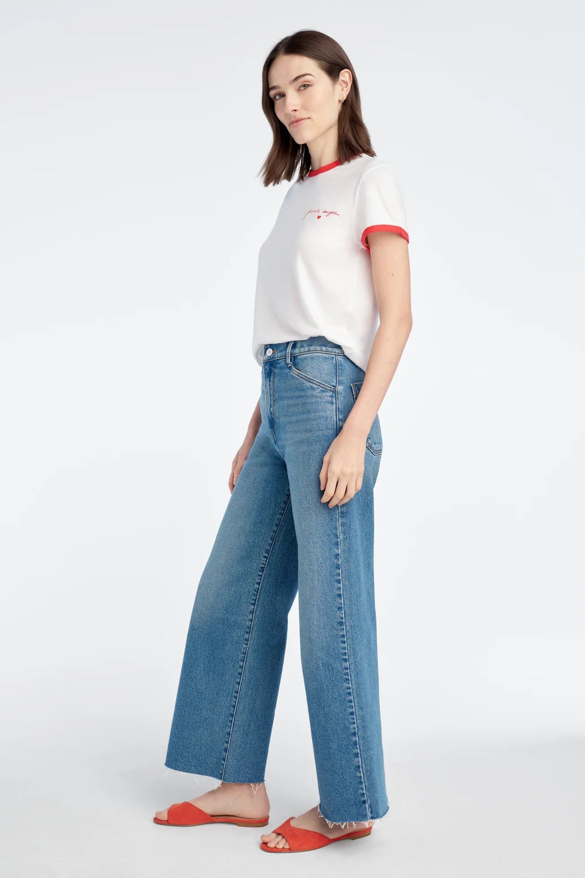 favorite daughter the signature chest logo ringer tee white rouge red