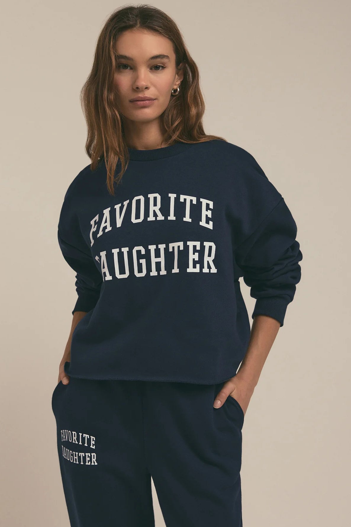 favorite daughter the cropped collegiate sweatshirt navy