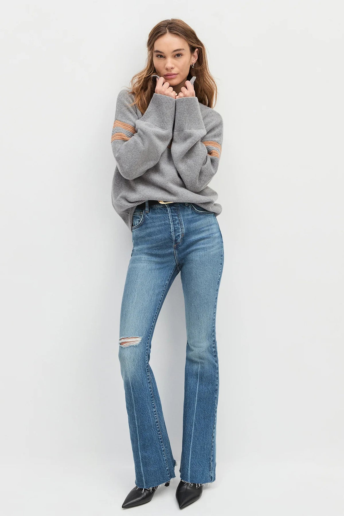 favorite daughter the grace sweater grey combo