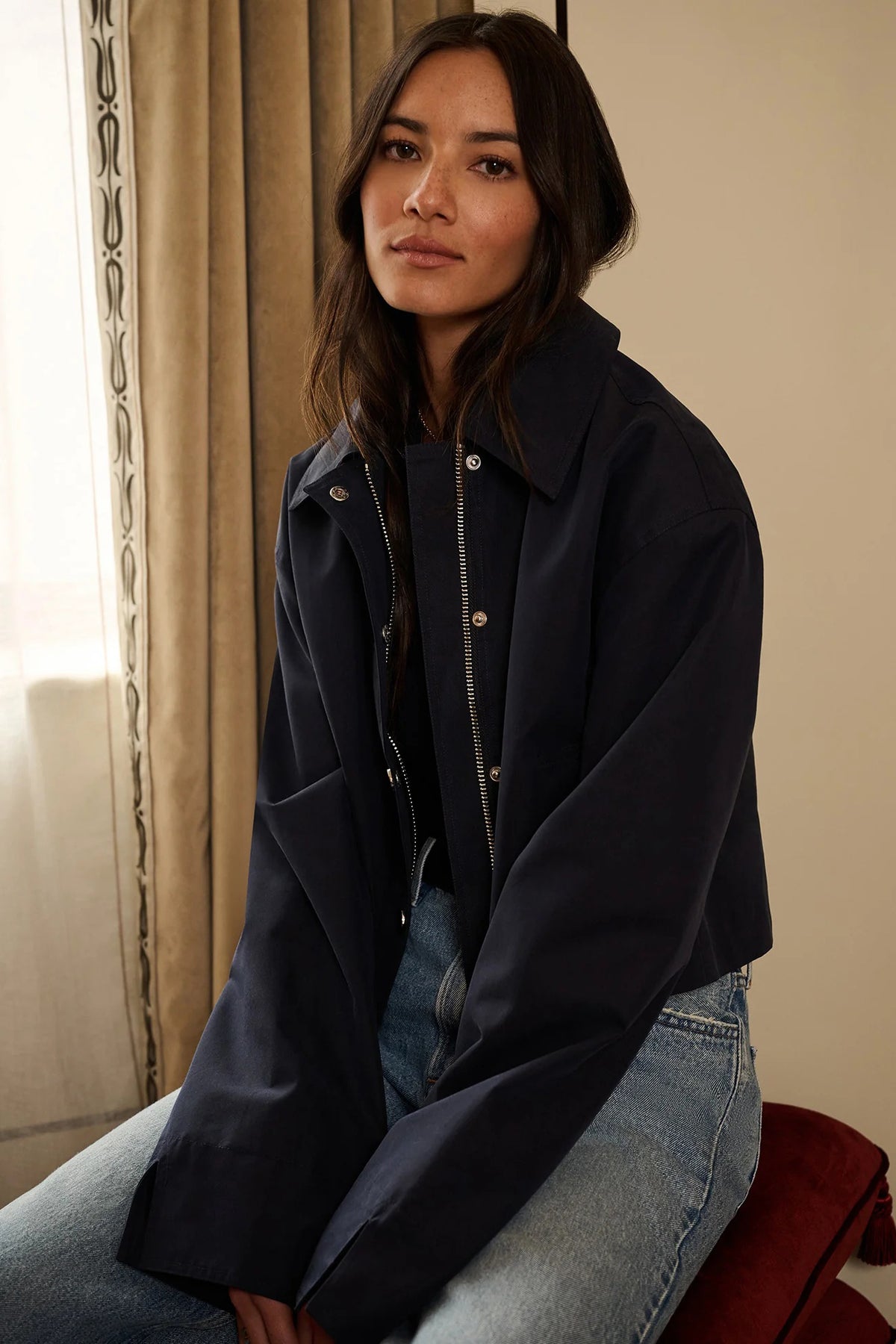 favorite daughter the rue cropped trench navy