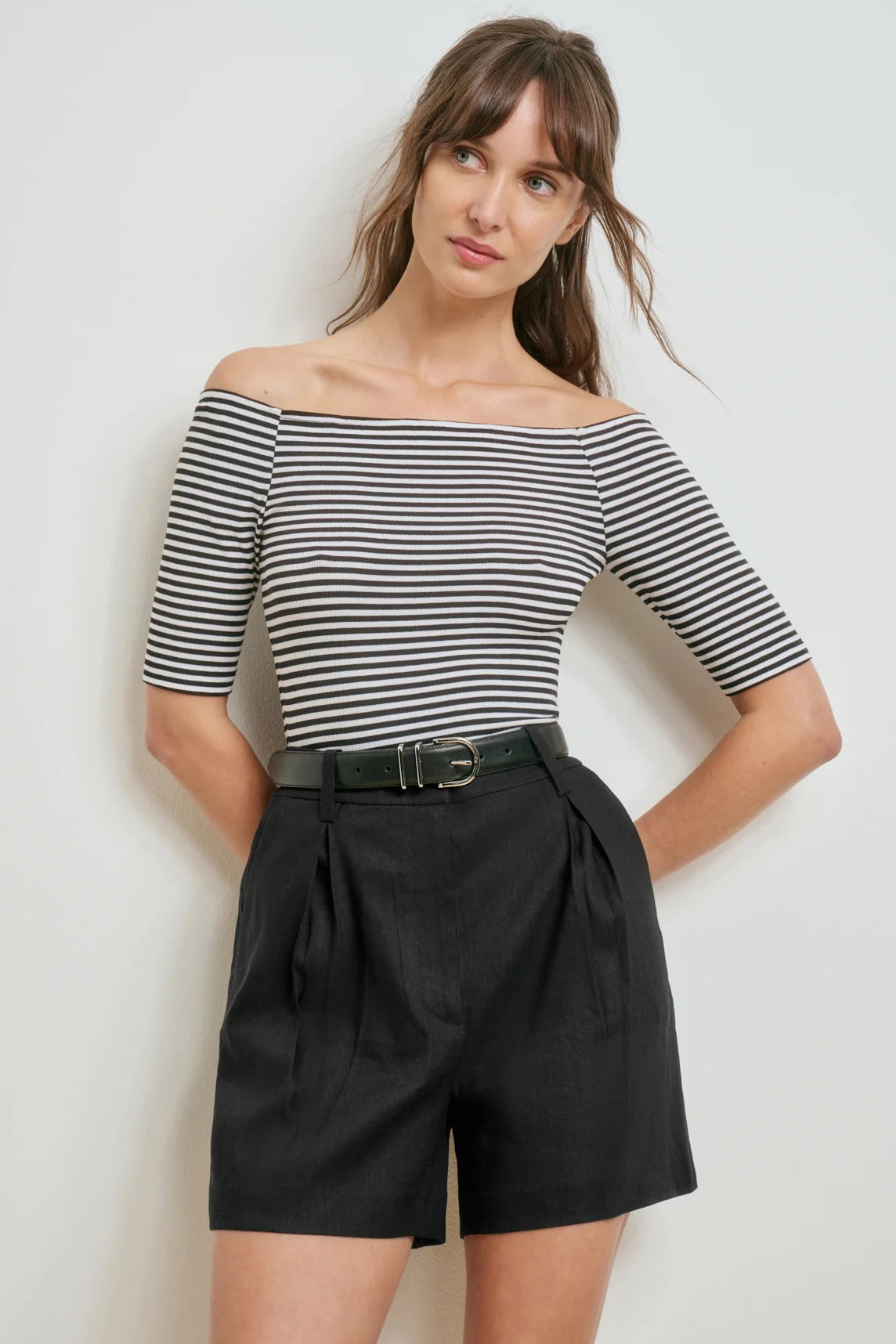 favorite daughter the sara half sleeve top black white stripe