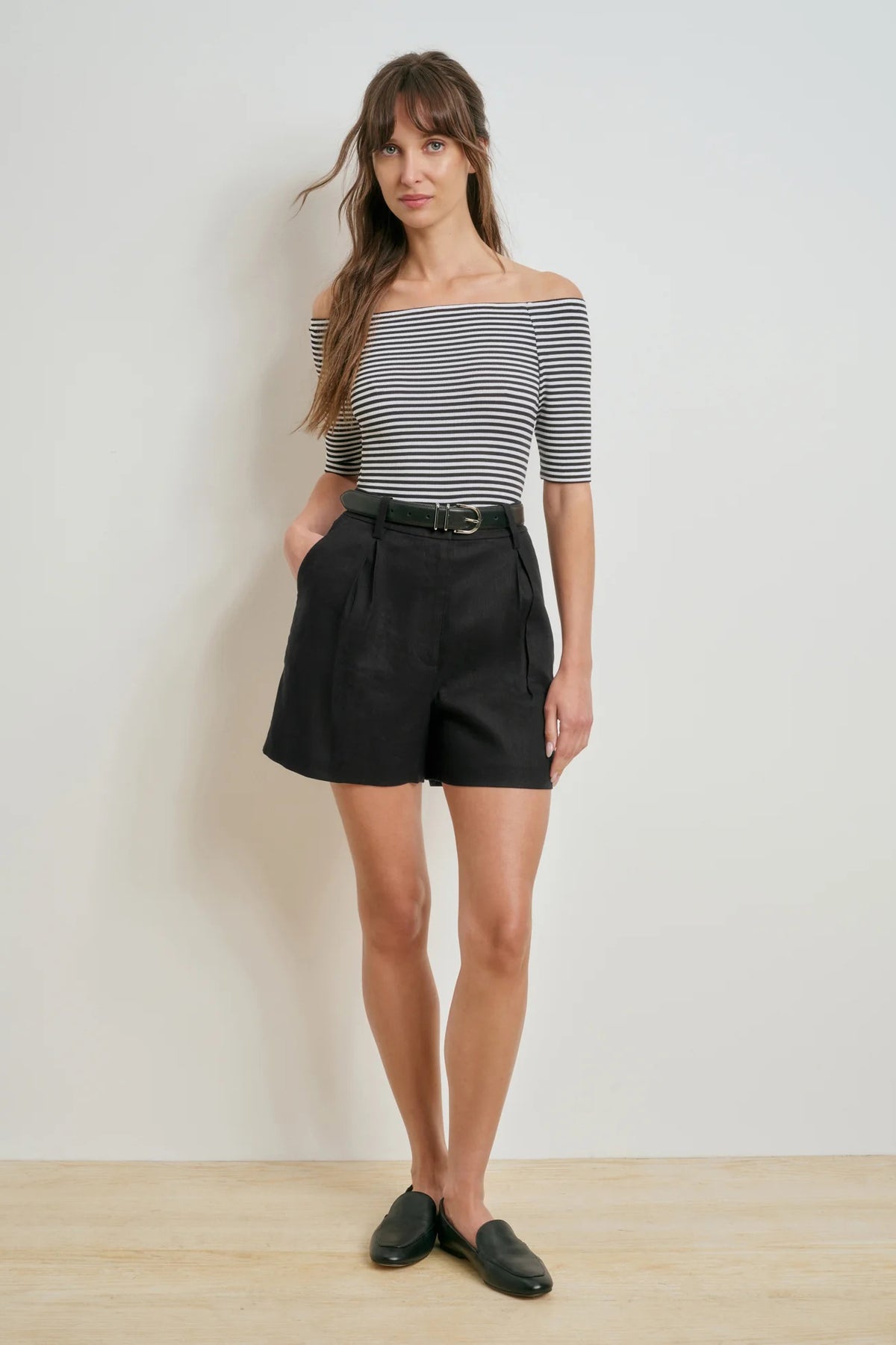 favorite daughter the sara half sleeve top black white stripe